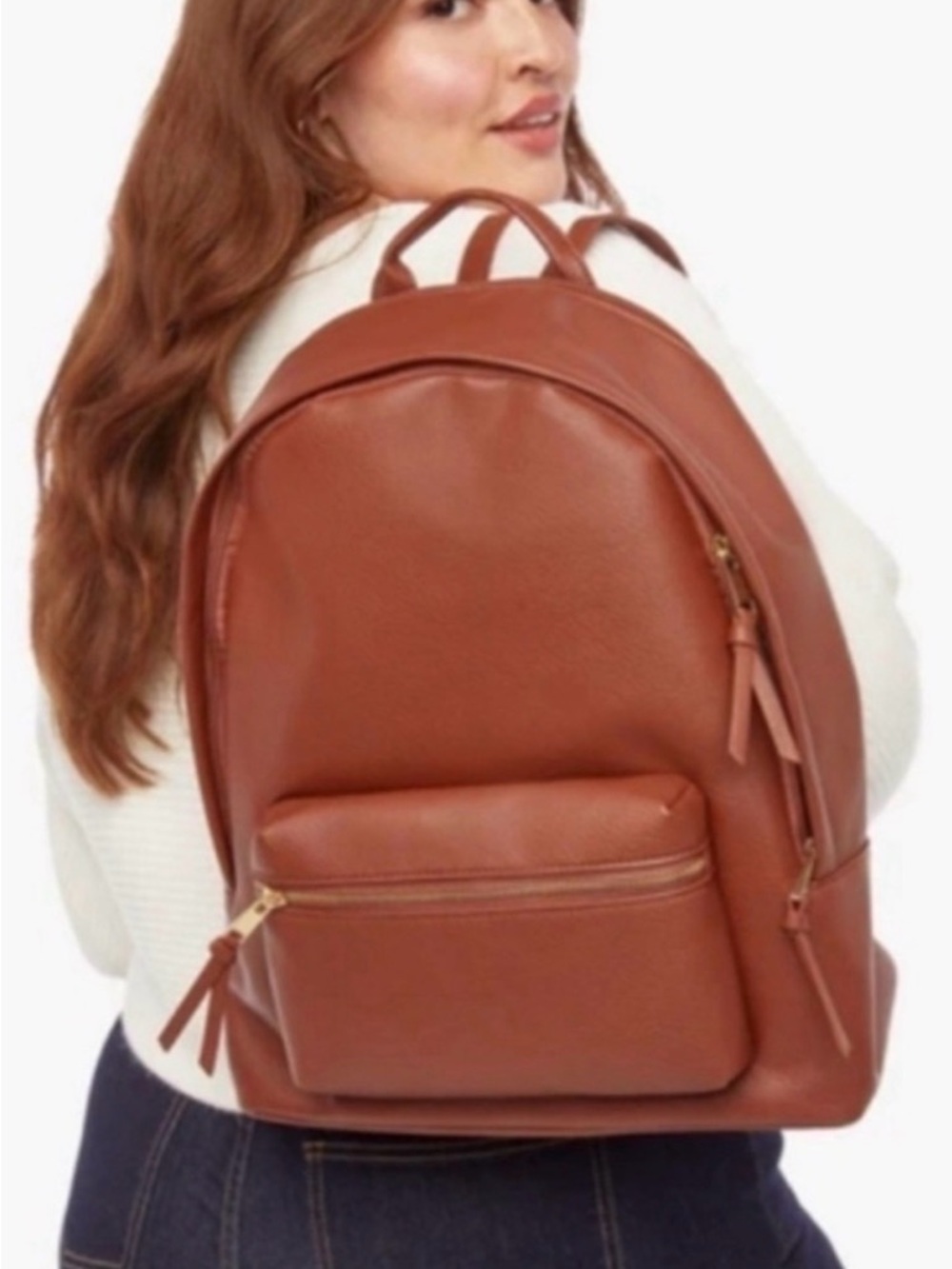 JustFab Tan Leather Backpack